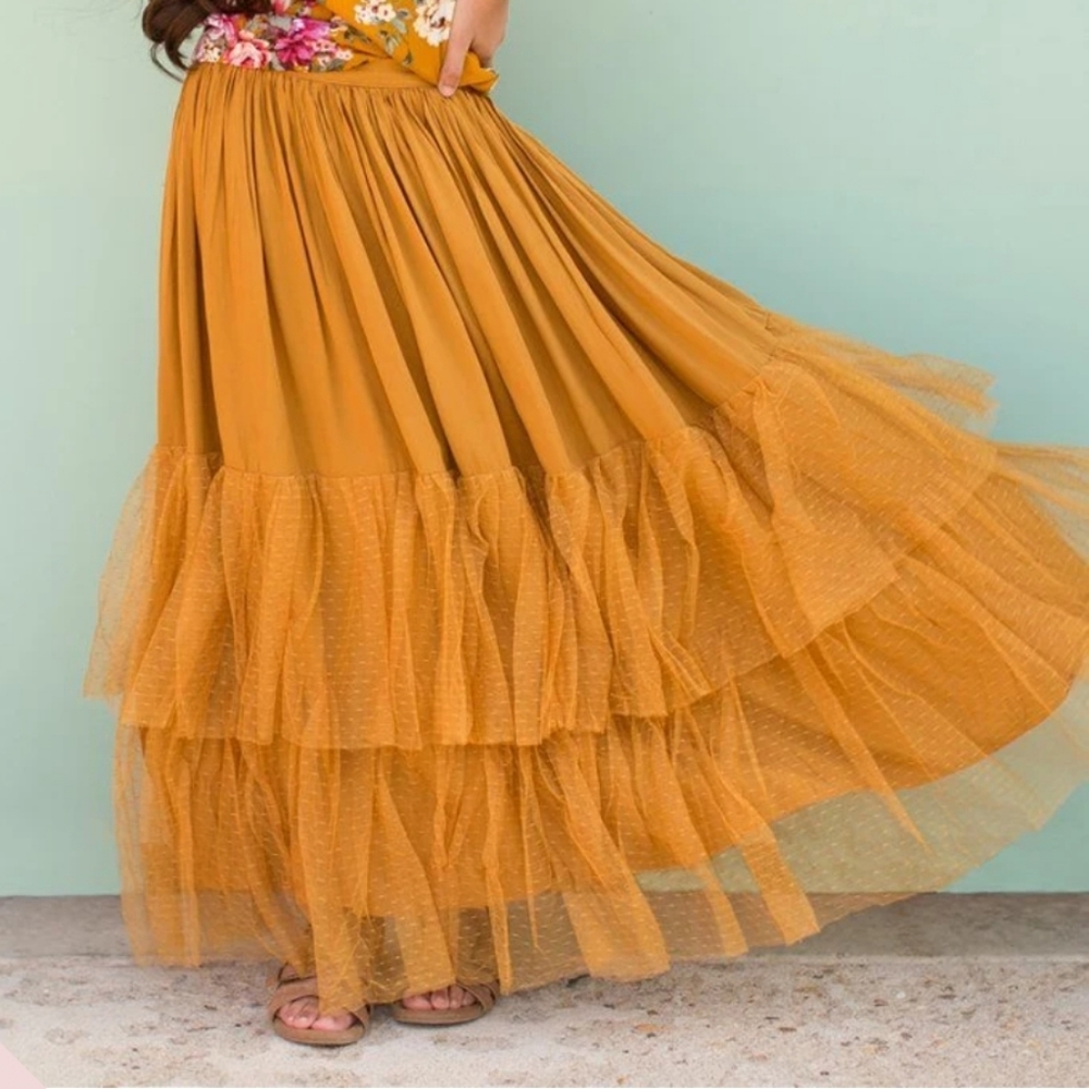 JOYFOLIE MUSTARD "ADA MAXI SKIRT"